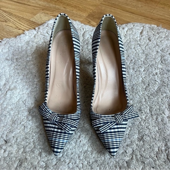J. Crew Blue and White Heels with Bow and Pointed Toe - Picture 2 of 12